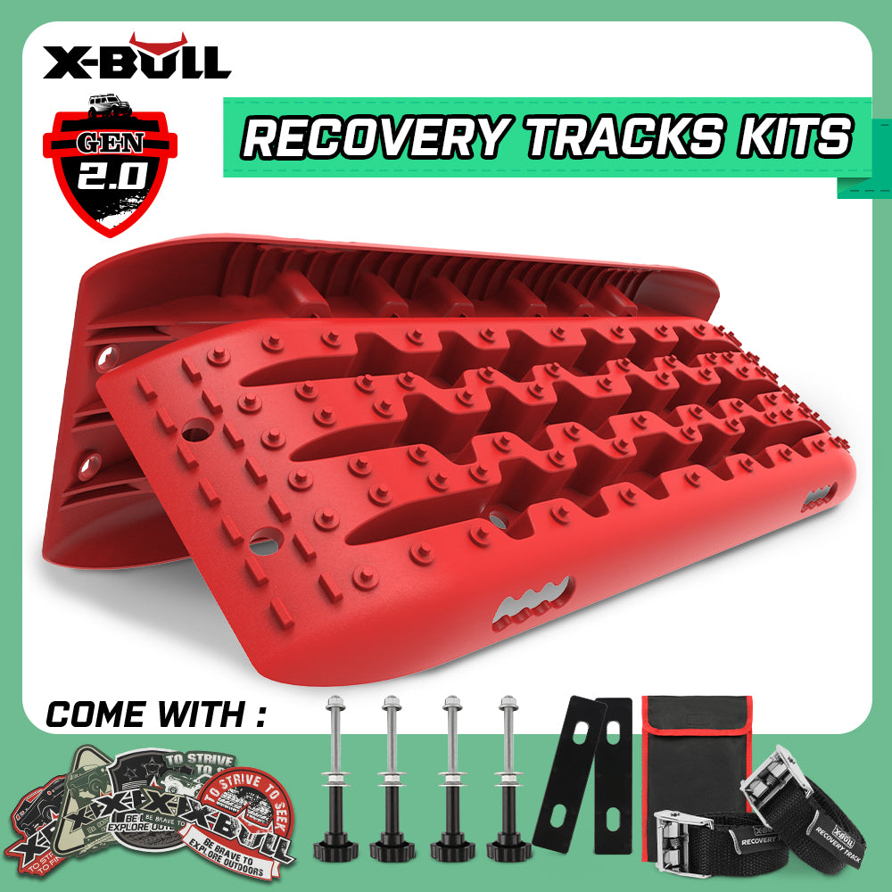4WD Recovery Tools: X-BULL Recovery tracks Sand Trucks Offroad With 4PCS Mounting Pins 4WD Gen 2.0- red