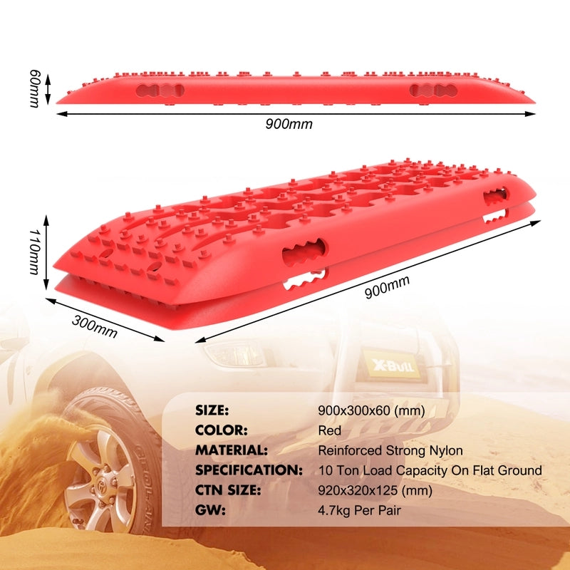 4WD Recovery Tools: X-BULL Recovery tracks Sand Trucks Offroad With 4PCS Mounting Pins 4WD Gen 2.0- red
