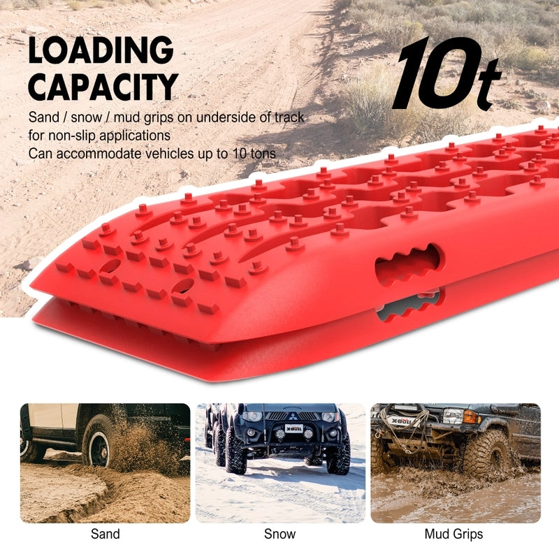 4WD Recovery Tools: X-BULL Recovery tracks Sand Trucks Offroad With 4PCS Mounting Pins 4WD Gen 2.0- red