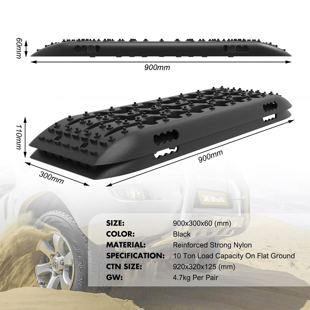 4WD Recovery Tools: X-BULL Recovery Tracks Sand Track Mud Snow 1 pair Gen 2.0 Accessory 4WD 4X4 - Black