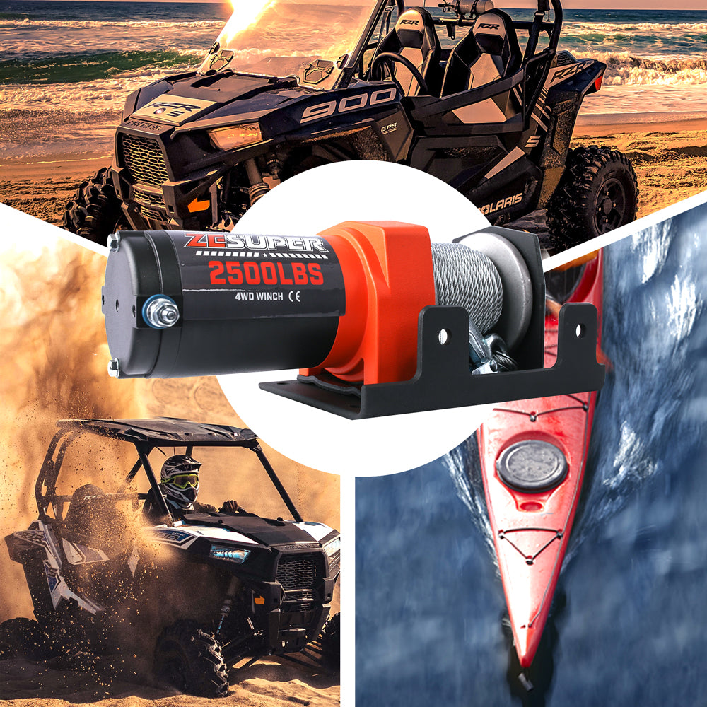 4WD Recovery Tools: ZESUPER Electric Winch 2500LBS/1134KG 12V 15.2M Steel Cable ATV UTV 4WD 4X4 Boat