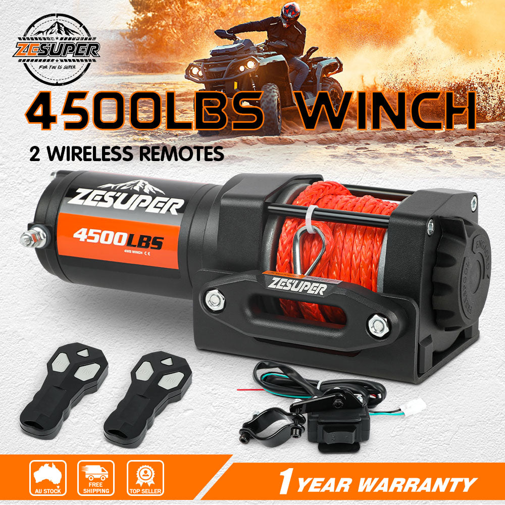 Automotive Lifts & Hoists: ZESUPER 12V Winch 4500LBS Electric Winch ATV Winch Synthetic Rope BOAT Trailer