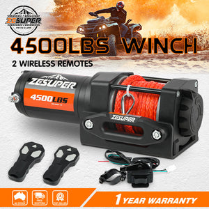 ZESUPER 12V Winch 4500LBS Electric Winch ATV Winch Synthetic Rope BOAT Trailer