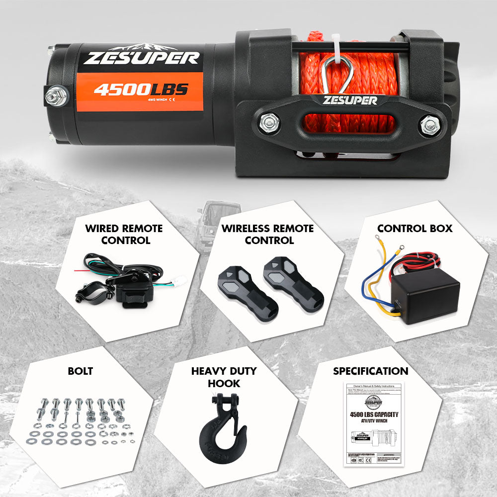 Automotive Lifts & Hoists: ZESUPER 12V Winch 4500LBS Electric Winch ATV Winch Synthetic Rope BOAT Trailer