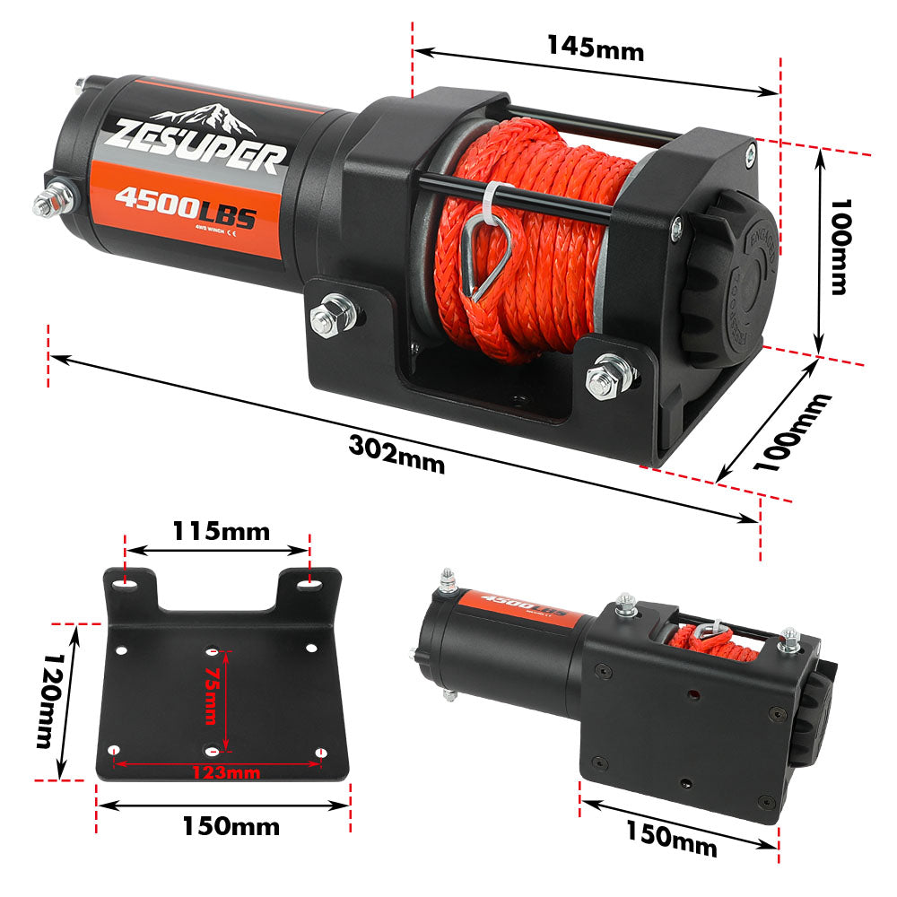 Automotive Lifts & Hoists: ZESUPER 12V Winch 4500LBS Electric Winch ATV Winch Synthetic Rope BOAT Trailer
