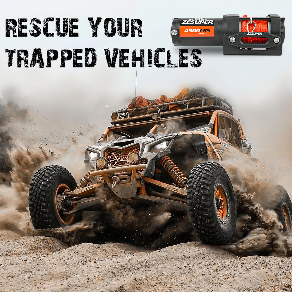 Automotive Lifts & Hoists: ZESUPER 12V Winch 4500LBS Electric Winch ATV Winch Synthetic Rope BOAT Trailer