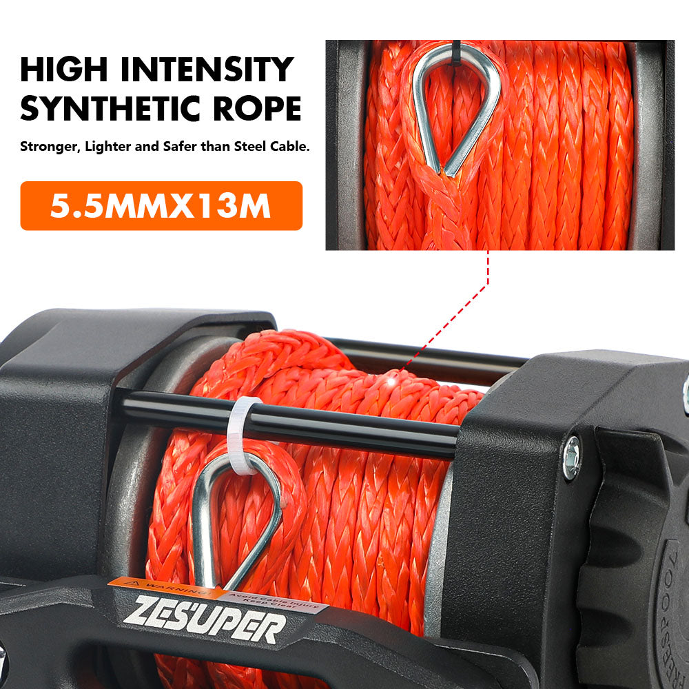 ZESUPER 4500lb Electric Winch 12V Synthetic Rope Boat Winch ATV Winch Kit Boat Winch UTV 4WD Wireless RemoteX2 Black