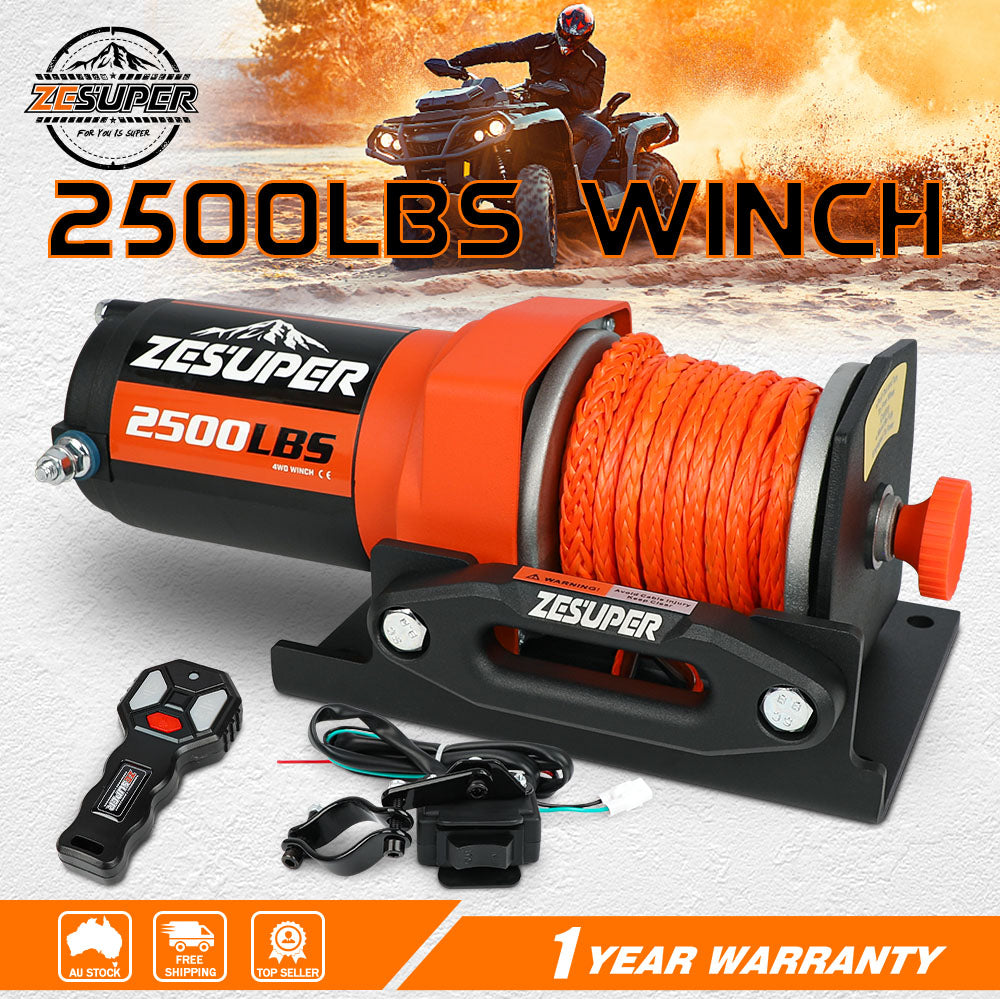 Automotive Parts: ZESUPER 12V Electric Winch 2500lbs Synthetic Rope Wireless Remote ATV UTV BOAT