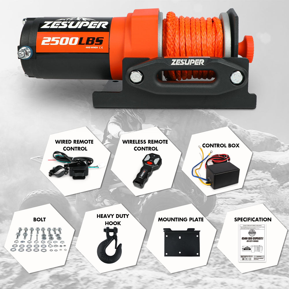 Automotive Parts: ZESUPER 12V Electric Winch 2500lbs Synthetic Rope Wireless Remote ATV UTV BOAT