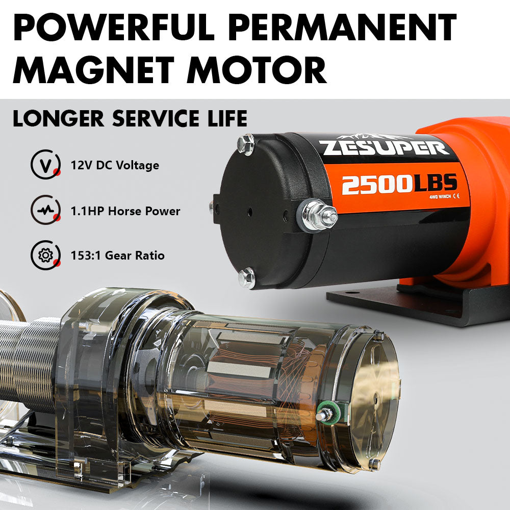 Automotive Parts: ZESUPER 12V Electric Winch 2500lbs Synthetic Rope Wireless Remote ATV UTV BOAT