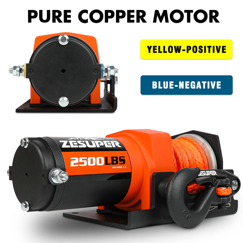 Automotive Parts: ZESUPER 12V Electric Winch 2500lbs Synthetic Rope Wireless Remote ATV UTV BOAT