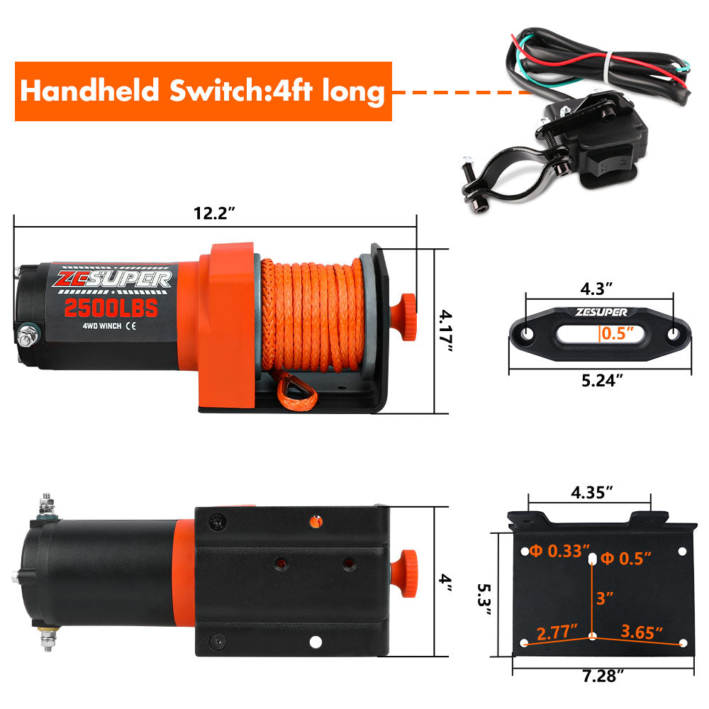 Automotive Parts: ZESUPER 12V Electric Winch 2500lbs Synthetic Rope Wireless Remote ATV UTV BOAT