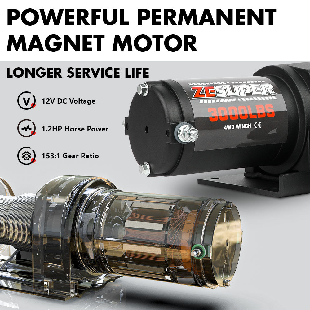 Automotive Parts: ZESUPER 12V Electric Winch 3000lbs Synthetic Rope Wireless Remote ATV UTV BOAT