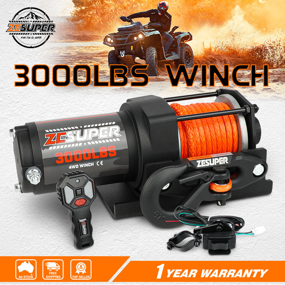 Automotive Parts: ZESUPER 12V Electric Winch 3000lbs Synthetic Rope Wireless Remote ATV UTV BOAT