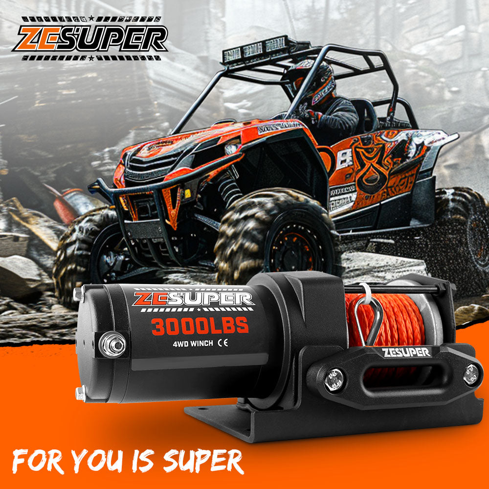Automotive Parts: ZESUPER 12V Electric Winch 3000lbs Synthetic Rope Wireless Remote ATV UTV BOAT
