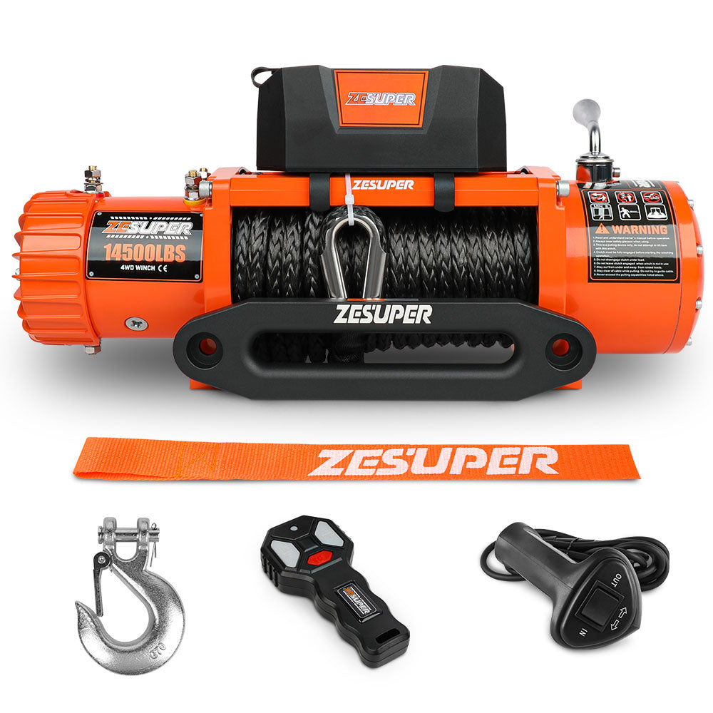 Automotive Parts: ZESUPER 12V Electric Winch 14500lbs Synthetic Rope Wireless Remote ATV UTV 4WD