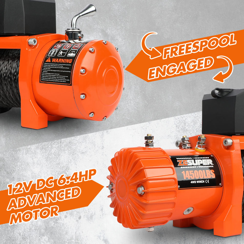 Automotive Parts: ZESUPER 12V Electric Winch 14500lbs Synthetic Rope Wireless Remote ATV UTV 4WD