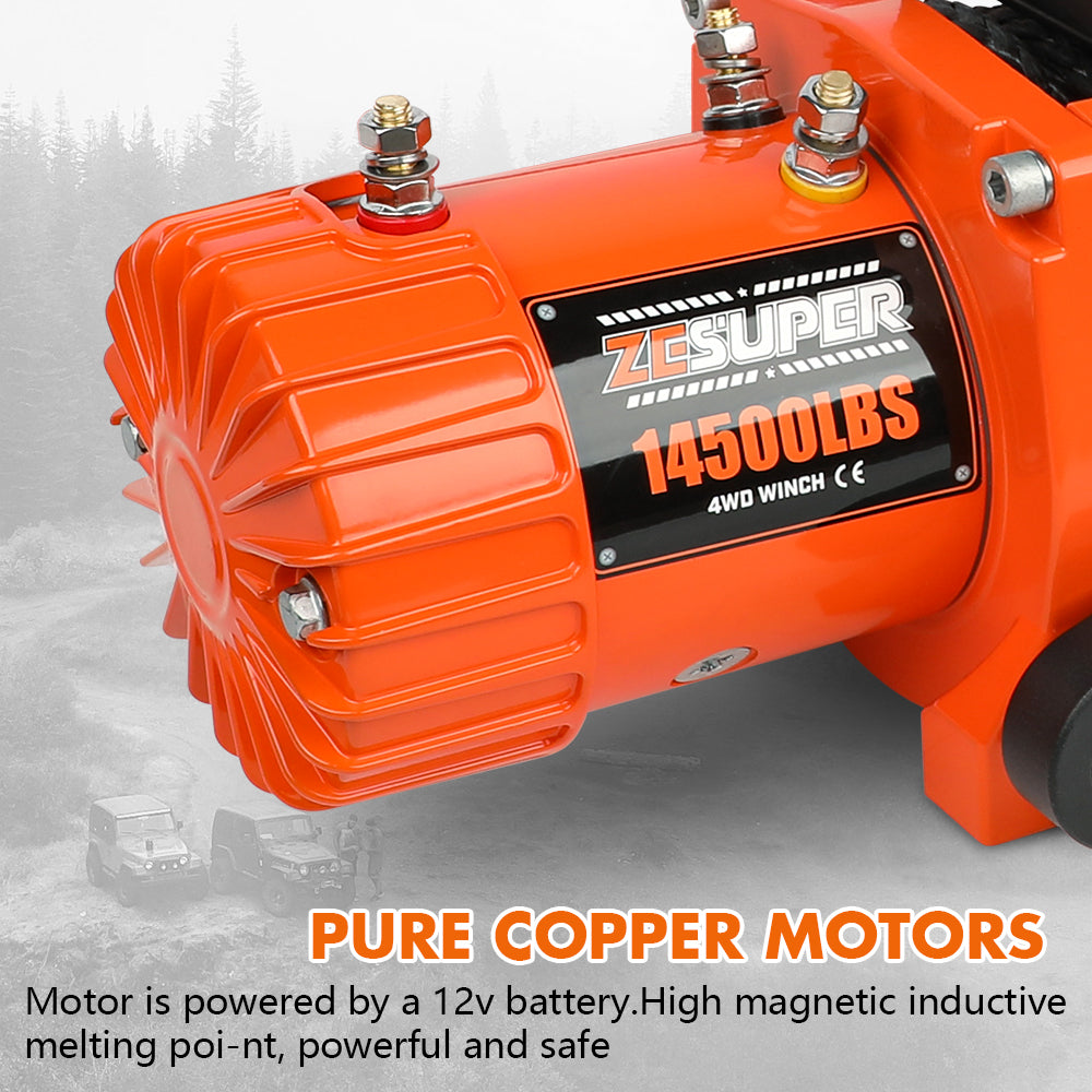 Automotive Parts: ZESUPER 12V Electric Winch 14500lbs Synthetic Rope Wireless Remote ATV UTV 4WD