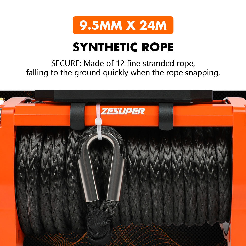 ZESUPER 14500lbs Electric Winch 12V Synthetic Rope Wireless Remote 4X4 4WD Car