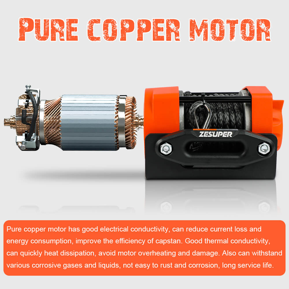 4WD Recovery Tools: ZESUPER 12V Electric Winch 4500lb Synthetic Rope Boat Winch ATV Winch Trailer Winch 4WD