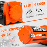 4500lb Electric Winch 12V Synthetic Rope Wireless RemoteX2 ATV Winch Kit Boat Winch UTV 4WD Orange