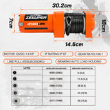 ZESUPER 4500lb Electric Winch 12V Synthetic Rope Boat Winch ATV Winch Kit Boat Winch UTV 4WD Wireless RemoteX2 Orange