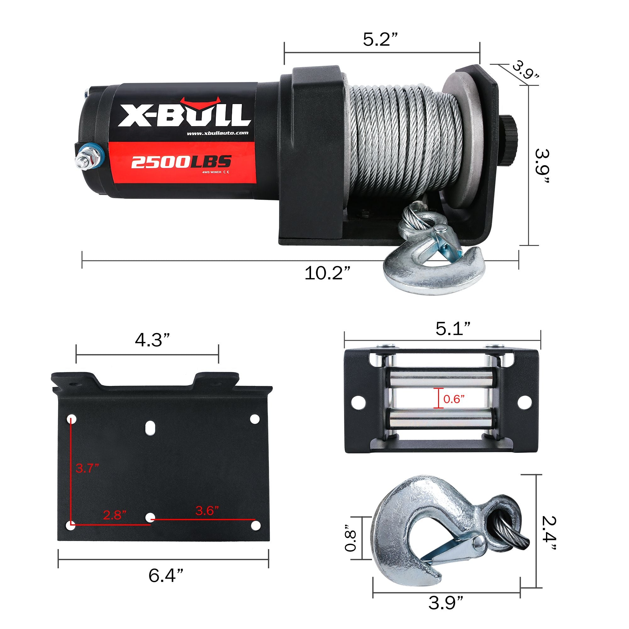 X-BULL2500LBS Electric Winch ATV UTV Boat Tow Winch ATV Winch Kit Steel cable 12V