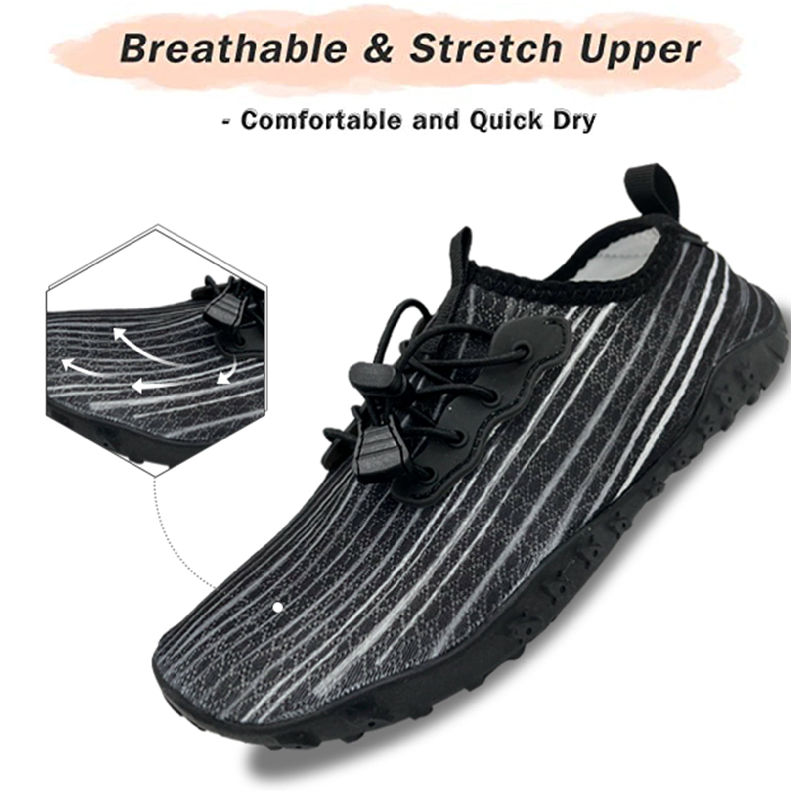 Men's Thongs & Sandals: Water Shoes for Men and Women Soft Breathable Slip-on Aqua Shoes Aqua Socks for Swim Beach Pool Surf Yoga (Black Size US 7)
