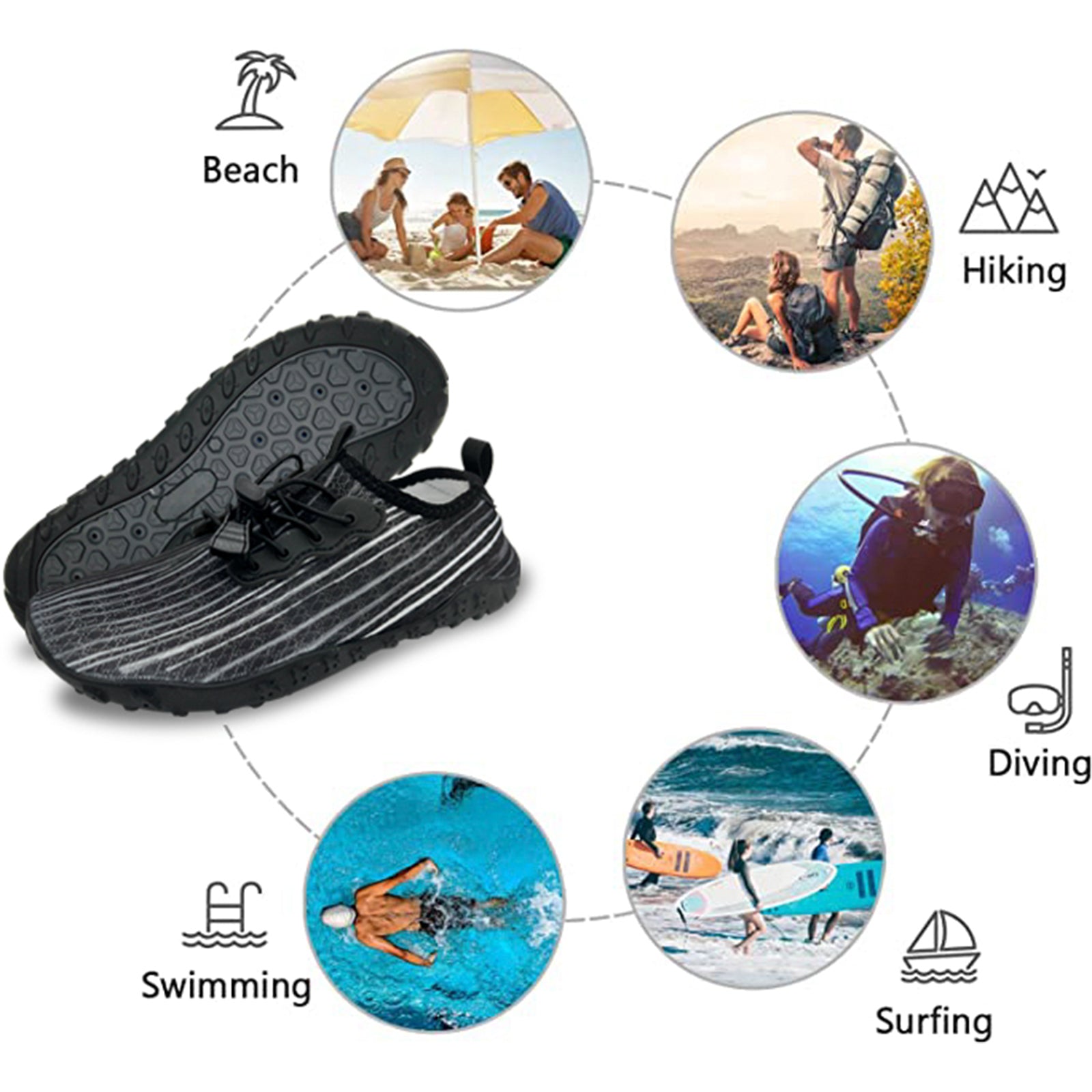 Men's Thongs & Sandals: Water Shoes for Men and Women Soft Breathable Slip-on Aqua Shoes Aqua Socks for Swim Beach Pool Surf Yoga (Black Size US 7)