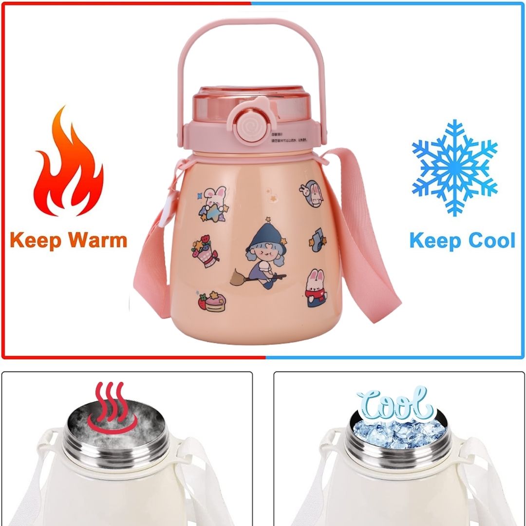 Drinkware: 1000ml Large Water Bottle Stainless Steel Straw Water Jug with FREE Sticker Packs (Blue)
