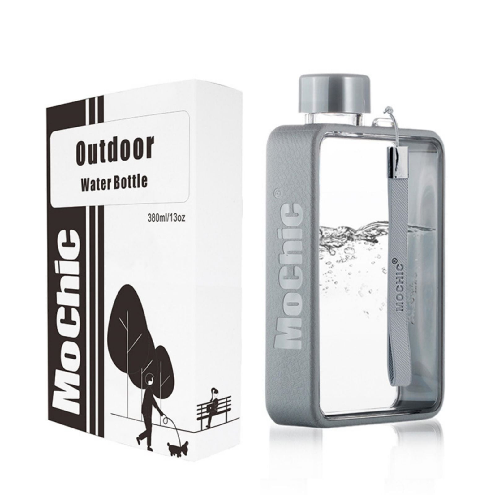 Drinkware: A5 Flat Water Bottle Portable Travel Mug BPA Free Water Bottle (Grey)