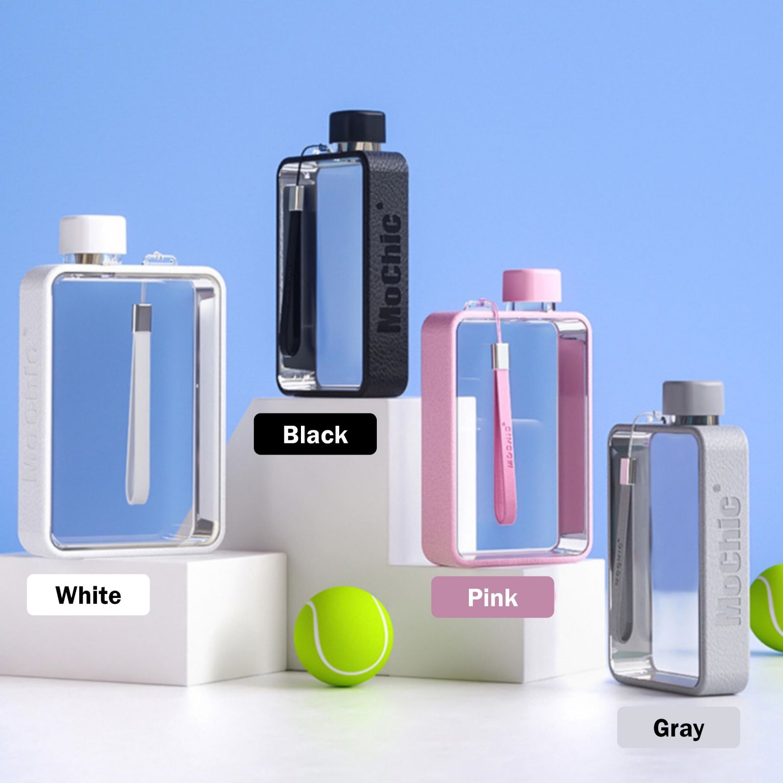 Drinkware: A5 Flat Water Bottle Portable Travel Mug BPA Free Water Bottle (Grey)