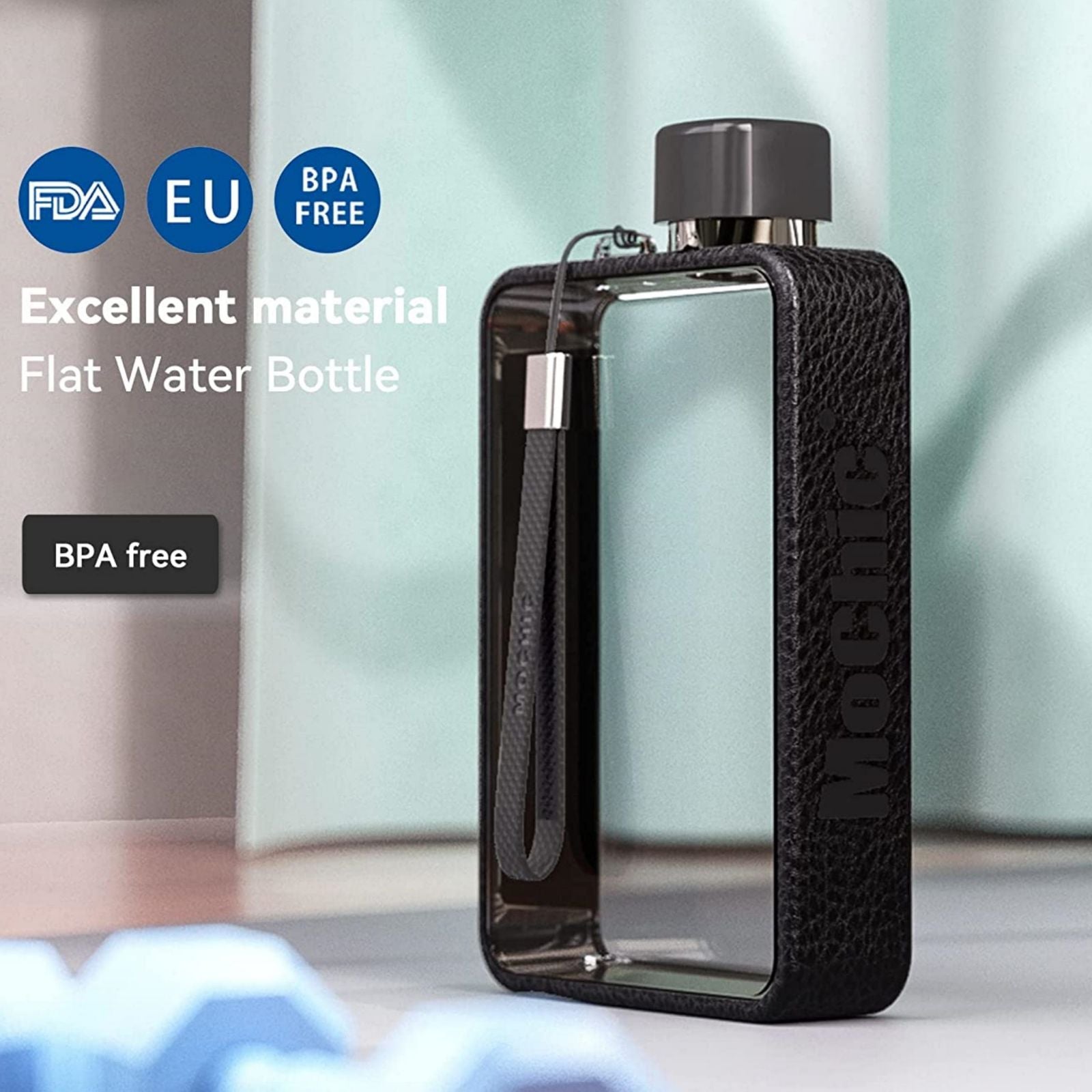 Drinkware: A5 Flat Water Bottle Portable Travel Mug BPA Free Water Bottle (Grey)
