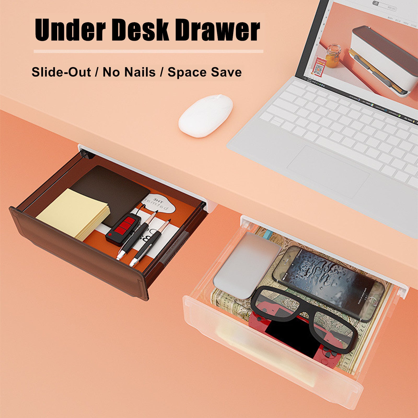 Desk Accessories: Under Desk Drawer Slide-out Large Office Organizers and Storage Drawers - Small Black