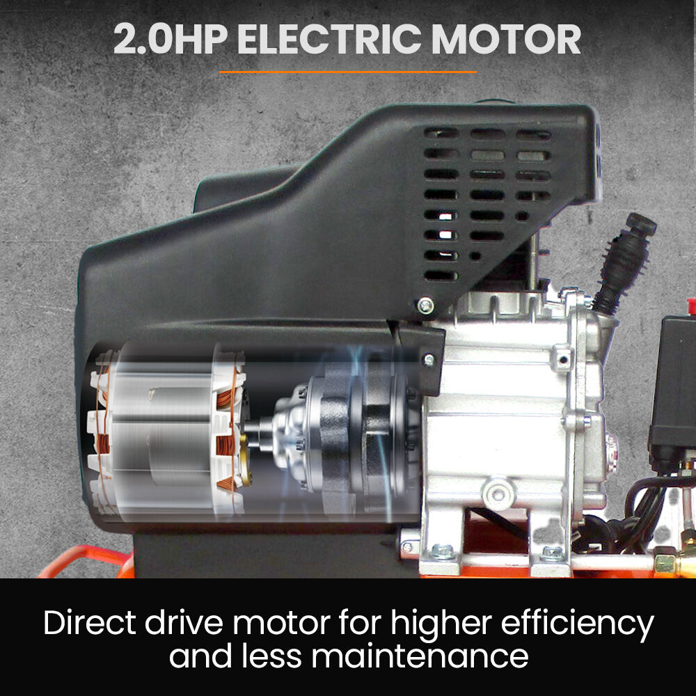 Automotive Cleaning: UNIMAC 24L 2.0HP Air Compressor, Direct Drive, 2 Couplers for Airtools Tyre Inflation, Portable, Electric