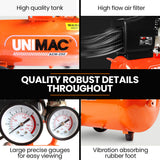 Automotive Cleaning: UNIMAC 24L 2.0HP Air Compressor, Direct Drive, 2 Couplers for Airtools Tyre Inflation, Portable, Electric