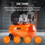 Automotive Cleaning: UNIMAC 24L 2.0HP Air Compressor, Direct Drive, 2 Couplers for Airtools Tyre Inflation, Portable, Electric