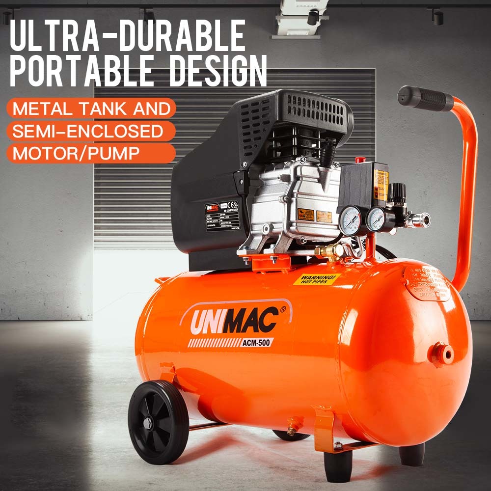 Air Compressors: UNIMAC Portable Electric Air Compressor, 50L 3HP Direct Drive, Includes 5pc Air Tool Kit