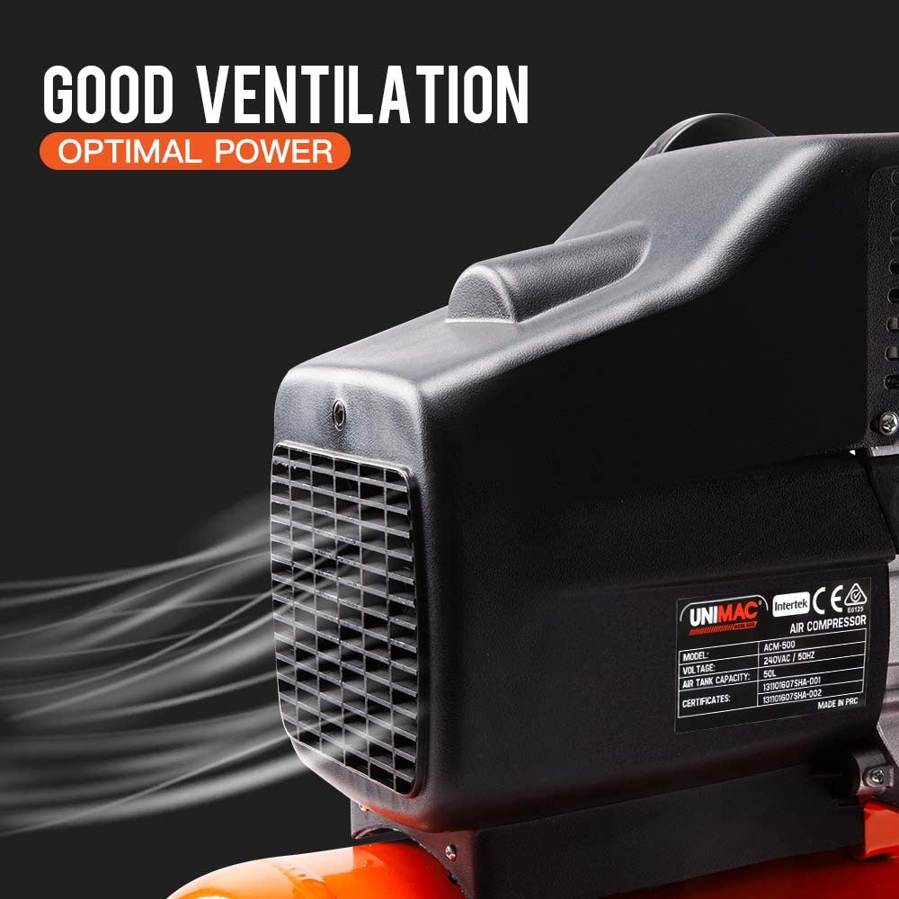 Air Compressors: UNIMAC Portable Electric Air Compressor, 50L 3HP Direct Drive, Includes 5pc Air Tool Kit