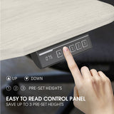 FORTIA Sit To Stand Up Standing Desk, 160x70cm, 72-118cm Electric Height Adjustable, Ergonomically Curved Edge, 50kg Rated, White Oak Style/Silver Frame