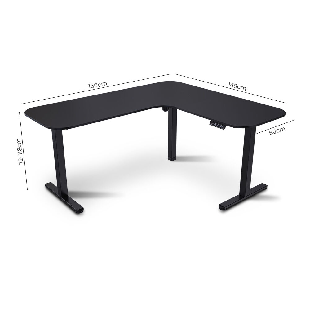 Desks: FORTIA Corner Standing Desk, 160x140cm, 72-118cm Sit to Stand Up Electric Height Adjustable, Black