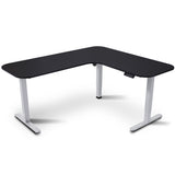 Desks: FORTIA Corner Standing Desk, 160x140cm, 72-118cm Sit to Stand Up Electric Height Adjustable, Black Desktop/Silver Frame