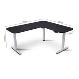 Desks: FORTIA Corner Standing Desk, 160x140cm, 72-118cm Sit to Stand Up Electric Height Adjustable, Black Desktop/Silver Frame