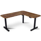 Desks: FORTIA Corner Standing Desk, 160x140cm, 72-118cm Sit to Stand Up Electric Height Adjustable, Walnut Style Desktop/Black Frame