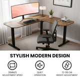 Desks: FORTIA Corner Standing Desk, 160x140cm, 72-118cm Sit to Stand Up Electric Height Adjustable, Walnut Style Desktop/Black Frame