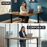 Desks: FORTIA Corner Standing Desk, 160x140cm, 72-118cm Sit to Stand Up Electric Height Adjustable, Walnut Style Desktop/Black Frame