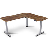 Desks: FORTIA Corner Standing Desk, 160x140cm, 72-118cm Sit to Stand Up Electric Height Adjustable, Walnut Style Desktop/Silver Frame