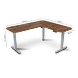 Desks: FORTIA Corner Standing Desk, 160x140cm, 72-118cm Sit to Stand Up Electric Height Adjustable, Walnut Style Desktop/Silver Frame
