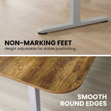 Desks: FORTIA Corner Standing Desk, 160x140cm, 72-118cm Sit to Stand Up Electric Height Adjustable, Walnut Style Desktop/Silver Frame