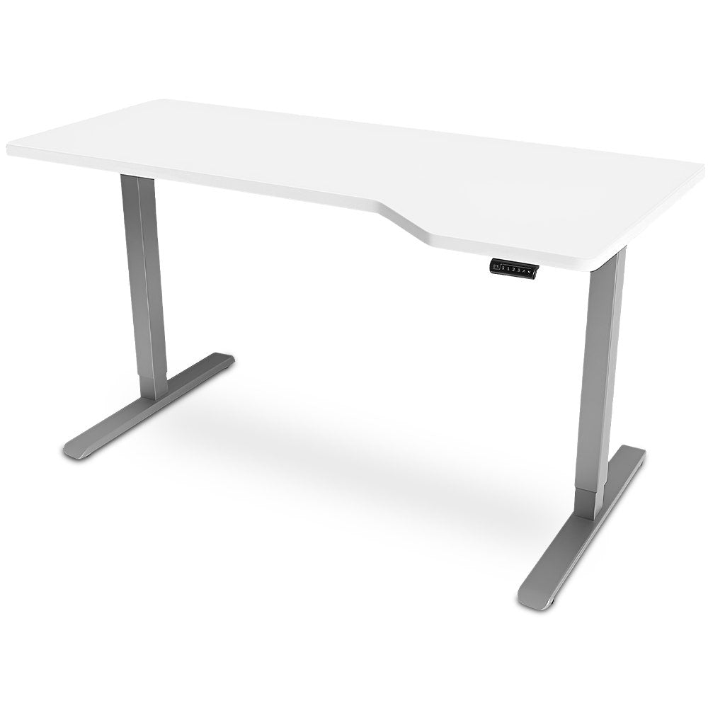 Desks: FORTIA L-Shape Sit to Stand Standing Desk, 145x85cm, 72-118cm Electric Height Adjustable, Right-Hand Sided, White Desktop/Silver Frame